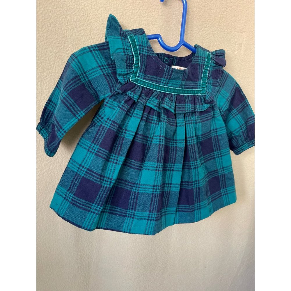 Cat & Jack Infant Blue/Green Plaid Flannel Ruffle Neck Dress - Picture 3 of 10
